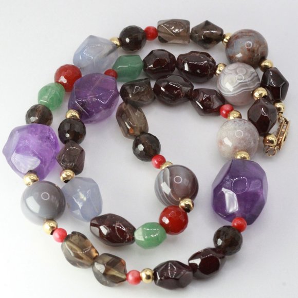 14K GOLD AMETHYST GARNET QUARTZ CHALCEDONY NECKLACE - Picture 2 of 14